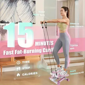 FUNYH Sports Mini Stepper, Home Exercise Mini Stepper, Mini Staircase Stepper with Resistance Band, Full Body Aerobic Exercise Equipment, Intelligent Stepper with a Maximum Load Capacity of 330 Pounds, Pink, Without Battery