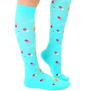 Nurse Compression Socks | Moisture-Wicking Nylon with Padded Cushion Bottom - 15-20mmHg Graduated Support - Unisex Casual Printed Socks for Daily Wear