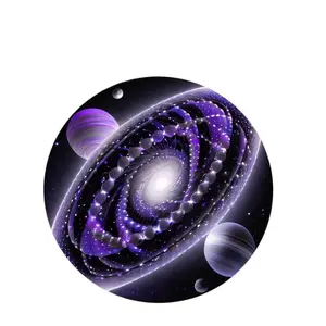 A Round Mouse Pad Made of Artificial Leather with a Space Theme, Suitable for Gaming And Office Use, Featuring a Cool Purple And White Spiral Design. It'S Portable, Easy to Clean, an Ideal Desktop Mat, And a Perfect Gift for Parties Size 20X20cm