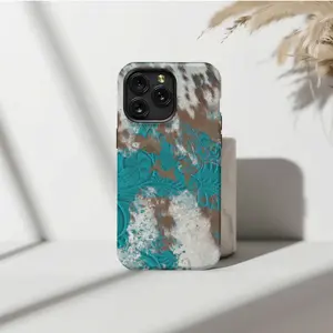 🖌️🩵 “Teal Fusion” IP Phone Case | Abstract Brush & Embossed Floral Design | Fits IP Phone 17/16/15/14/13/12/11/X 🩵🖌️