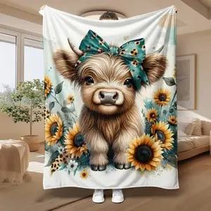 Highland Cow Pattern Flannel Blanket - Soft and Warm - Suitable as a gift for anniversaries, holidays, birthdays, parties, suitable for living room, bedroom, camping and outdoor use.