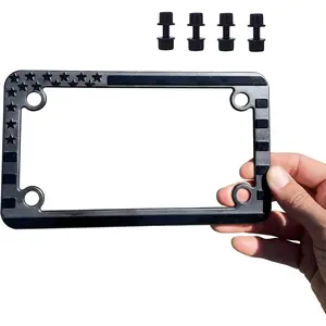 Motorcycle American Flag License Plate Frame - Subdued 3D Embossed USA Flag in Gloss on Matte Black Finish for Motorcycle, Scooty, Harley