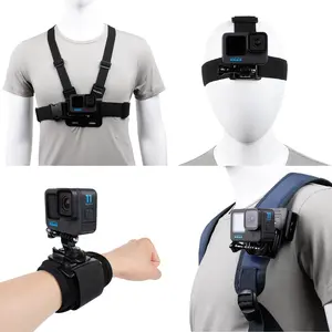 Accessories Set for GoPro Hero 13/12/11/10/9/8/7/6/5/4 DJI OSMO ACTION 6 5 4 3 INSTA360 ,New Quick Release Head Strap Mount + Chest Mount Harness + Backpack Clip Holder + 360°Rotating Wrist Strap