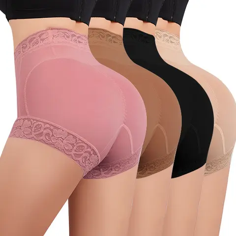 Women's Lady Minimalist Mid-Rise Ruched Stretchy Compression Shapewear Panties - Soft Lace Trim, Tummy Control, Butt Lifter, Non-Slip Invisible, Smooth Polyurethane, Sexy Hip Activewear for Daily, Wedding