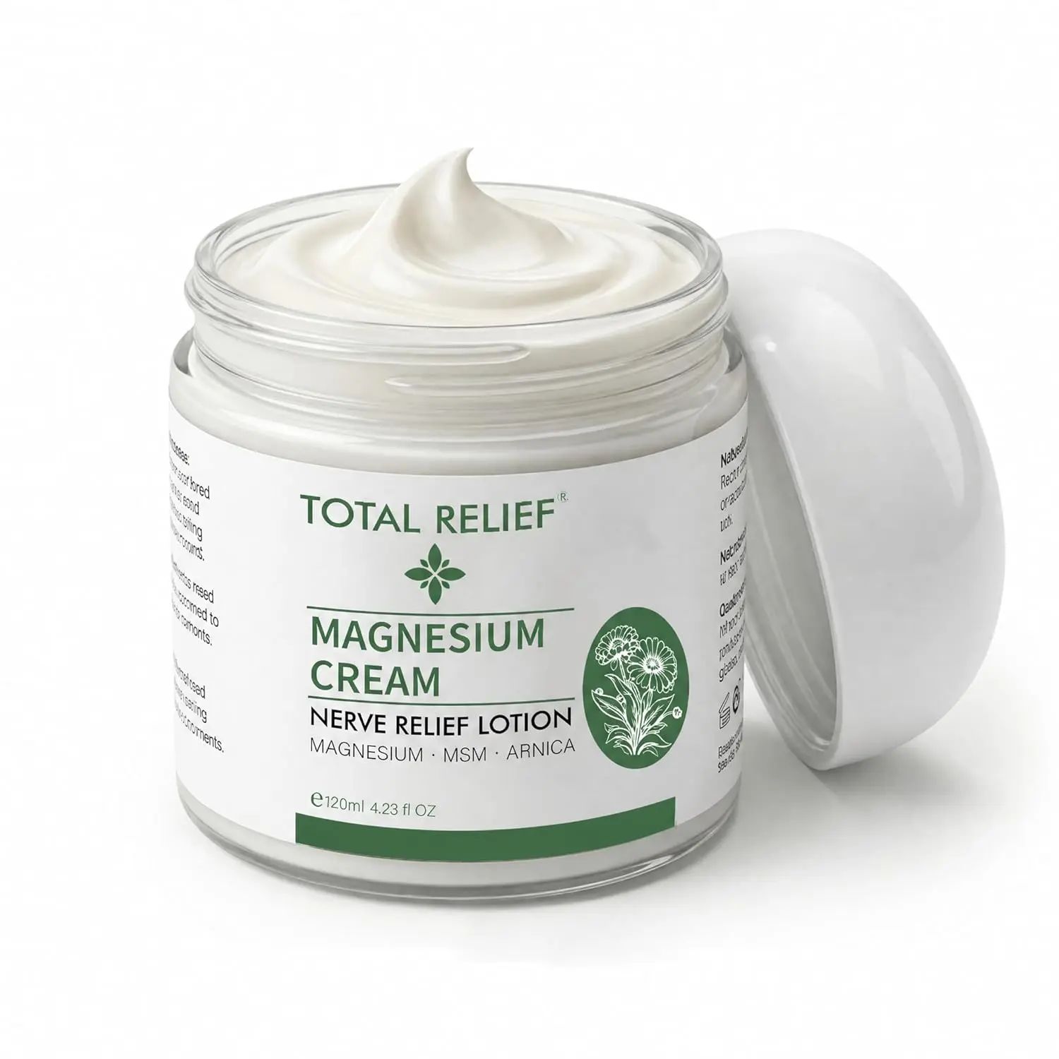 Total Relief Magnesium Body Cream - 4oz Lavender Oil Herbal Formula, Nerve Relief, Muscle Recovery, Hydrating Calming Balm, Daily Use Body Moisturizing Lotion (Made in USA)