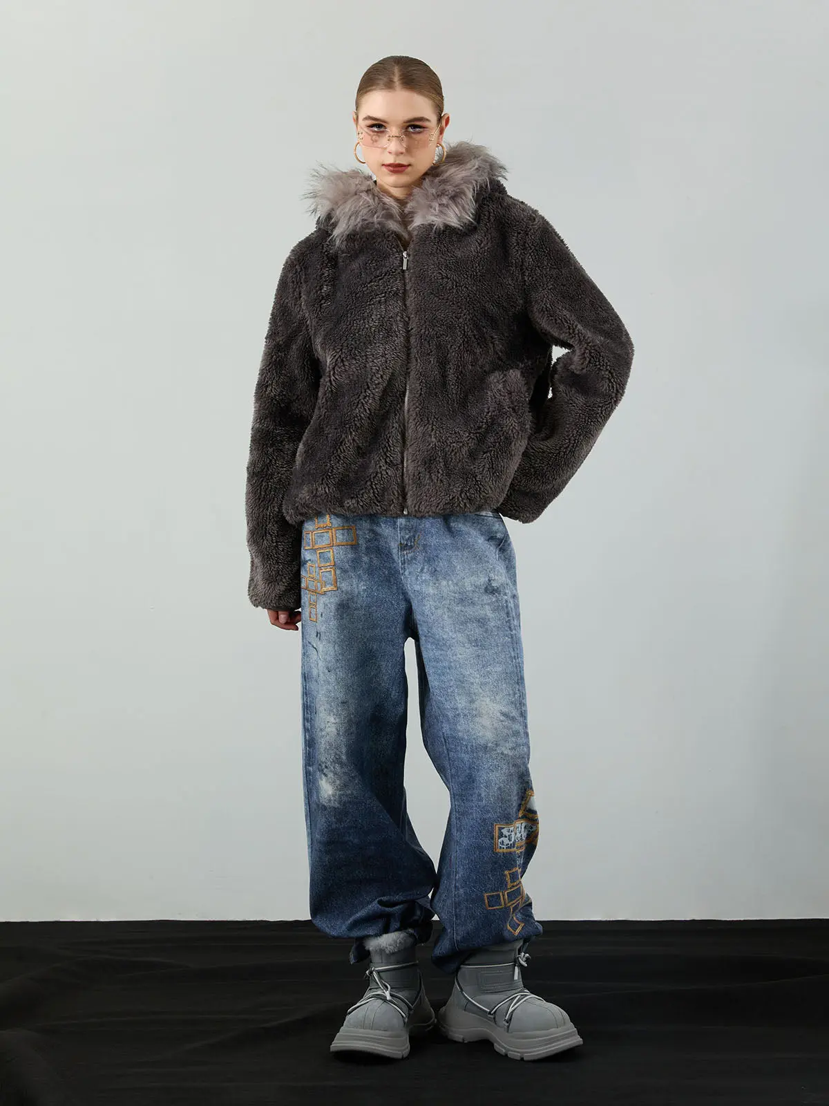 Thesupermade Fur Hooded Quilted Sherpa Jacket | Detachable Hood Water-Resistant Winter Streetwear Coat Men Women, Coats, Shell, Tops, Soft, Pockets, Casual, Zipper