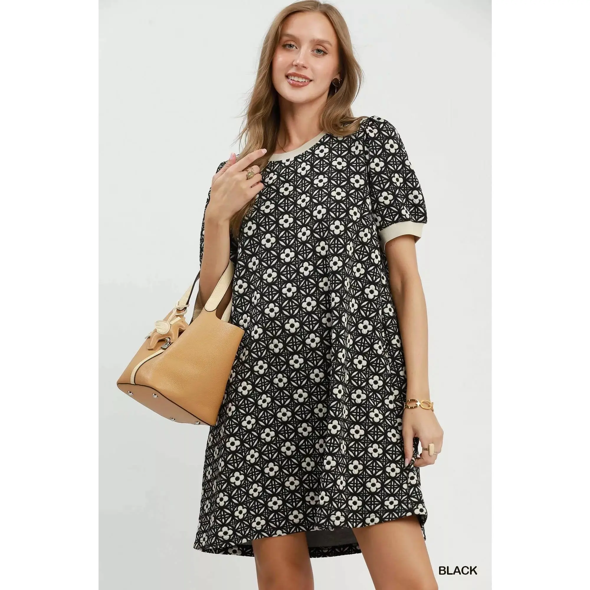 Umgee Floral Textured Puff Sleeve Mini Dress