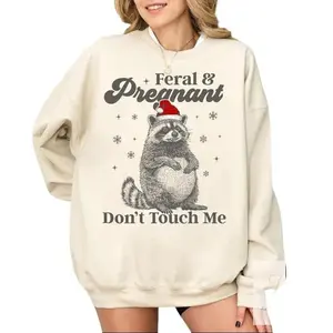 Feral And Pregnant Don't Touch Me Shirt, Feral Raccoon Christmas, Xmas Pregnancy Humor Shirt, Baby Bump T-Shirt, Mom To Be Gift, Baby Reveal