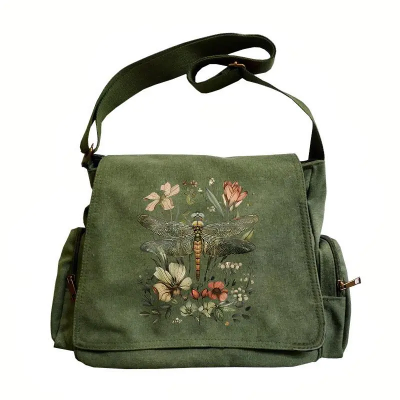 Women’s large-capacity shoulder bag with fashionable floral and dragonfly patterns, Bohemian-style design; a large-capacity shoulder bag, tote crossbody messenger bag, study bag—ideal for shopping, travel, and dining out, and an excellent choice for gifts