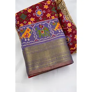 Premium Buttersilk Festival Saree with Patola Design & Aari Work Blouse