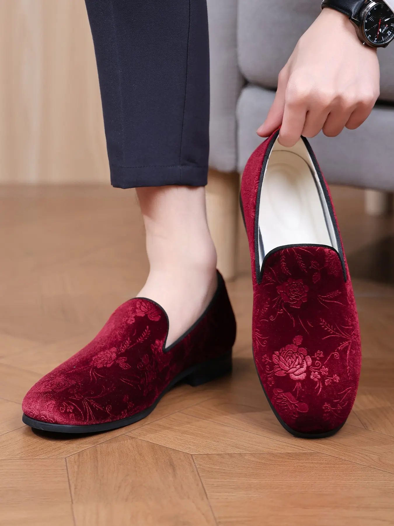 Men's Vintage Embroidered Elegant Party Wedding Dance Shoes, dancing shoes, Slip-On Loafers, Comfortable Footwear for Special Occasions