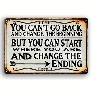 2D Flat, Inspirational Metal Wall Decor Sign with "Change Your Ending" Quote - Waterproof Bathroom, Office, Garage, Cafe Decoration - Pre-Drilled Holes for Easy Hanging - No Wiring Needed Motivational Metal Plaque for Home Business
