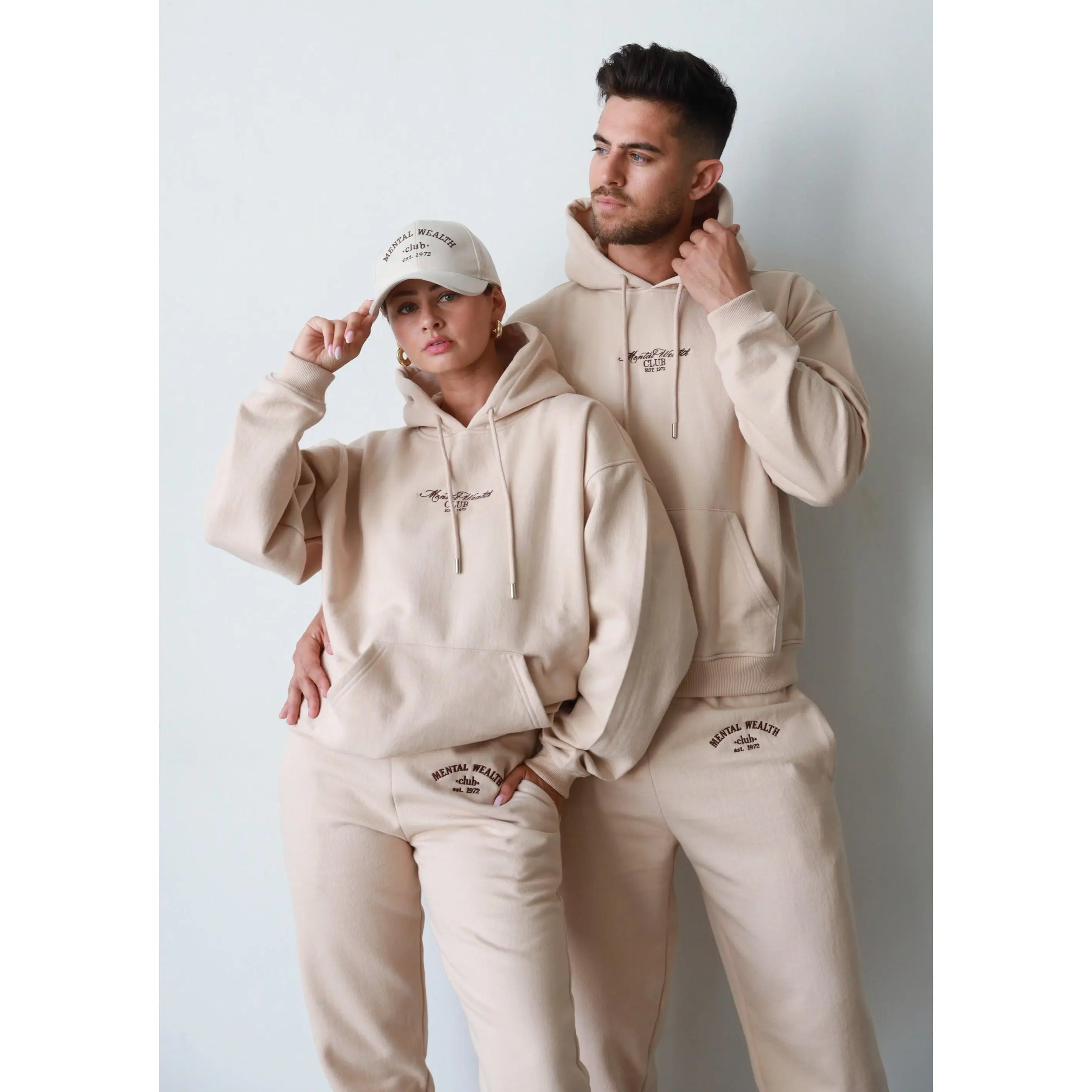 Mental Wealth Club Sweat Set - Cotton & Fleece Hoodie & Pants Set with Adjustable Fit, Embroidery Detail, and Casual Style