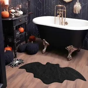 Halloween Bat Shaped Carpet, Unique Holiday Decorative Rug, Soft Washable Mat for Living Room Bedroom Kitchen Hallway Closet, Machine Washable Rugs