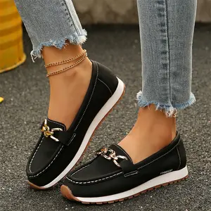 Women's Chain Decor Loafers Comfortable Platform Slip-On Casual Indoor Outdoor Shoes