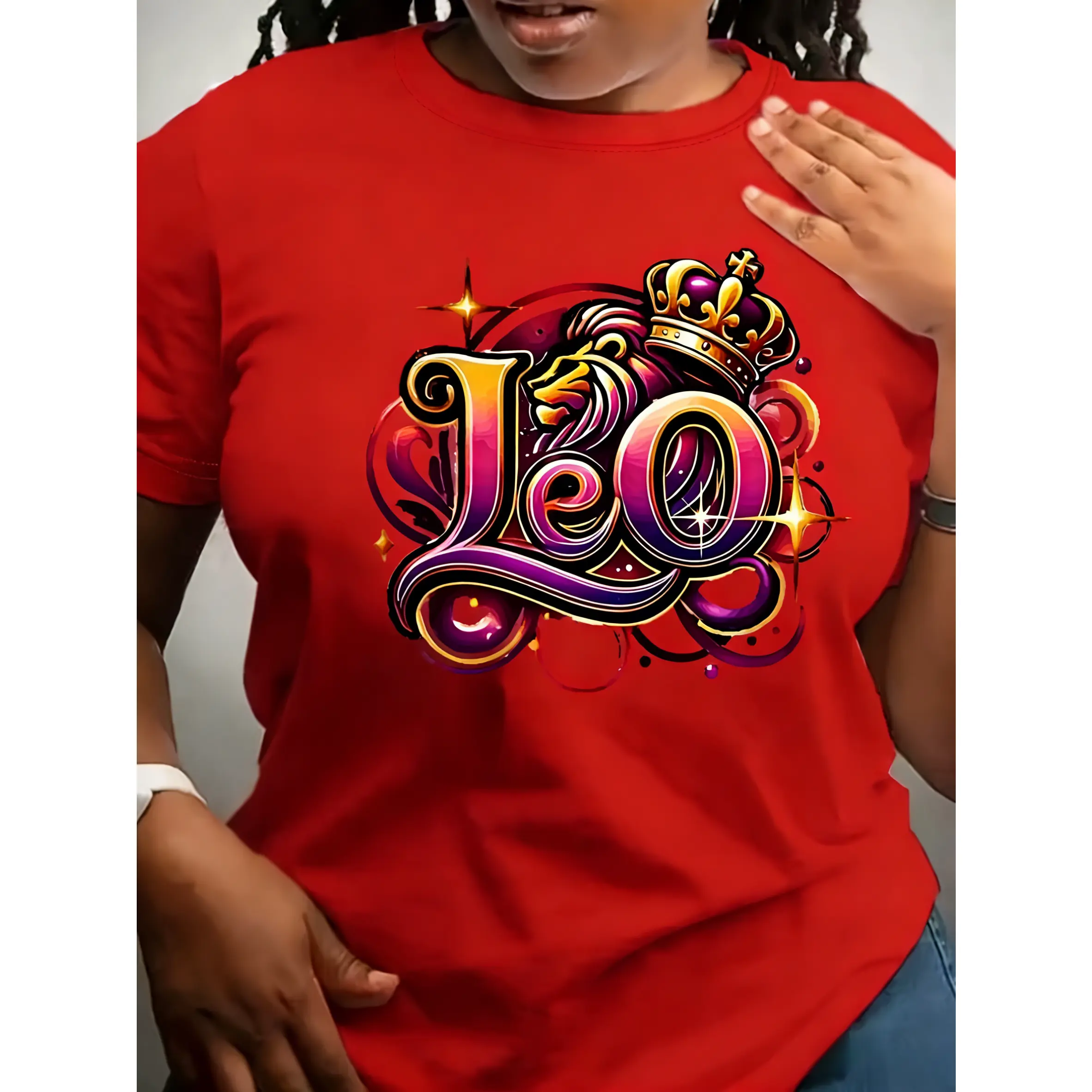 100% pure cotton, available in multiple colors, vibrant Leo graphic print + perfect casual style for spring & summer, women's short-sleeve round neck T-shirt, gift, holiday gift, available in multiple colors