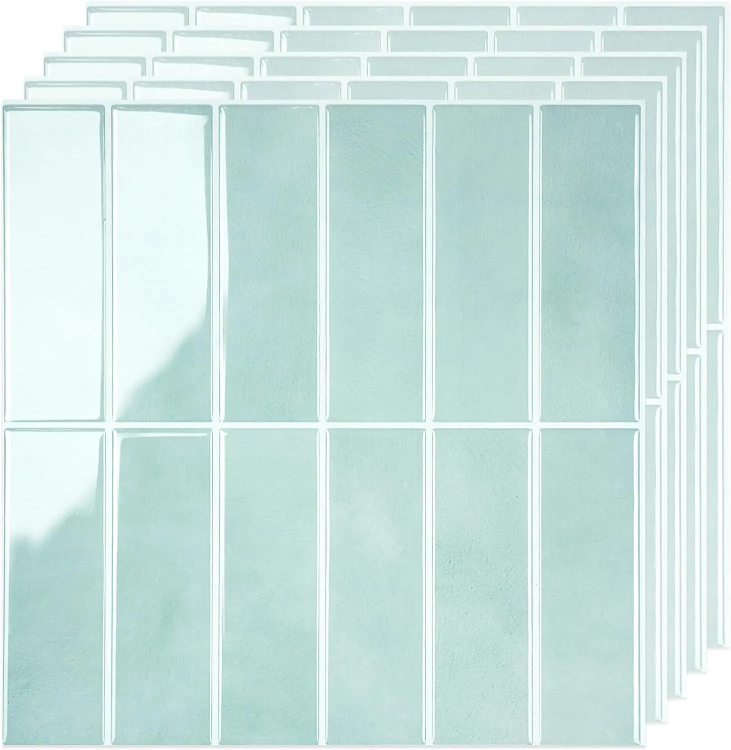 SELECT 5 Pack Peel and Stick Backsplash Tiles, 3D Wall Panels with Commercial-grade Adhesive, Extra Thick Water & Heat-resistant Stick-On Tile Backsplash for Kitchen, Bathroom, Laundry,12"x12” (Mint)