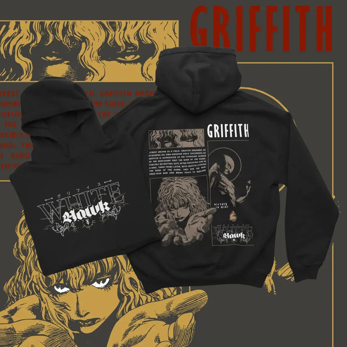 Men's Berserker Griffith Oversized Hoodie - White Hawk Manga Anime Apparel, Chic Epic Streetwear Pullover, Sweet Gift for Bestie (Thanksgiving, Xmas, Party), Cosplay Casual Outfit 2026, Halloween, Streetwear Chic