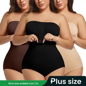 【Plus Size】 Strapless Bodysuit for Women Tummy Control Shapewear   Faja Body Shaper with Removable Straps,  Basic Comfortable Farbic Underwear Womenswear, Plus Size Clothing
