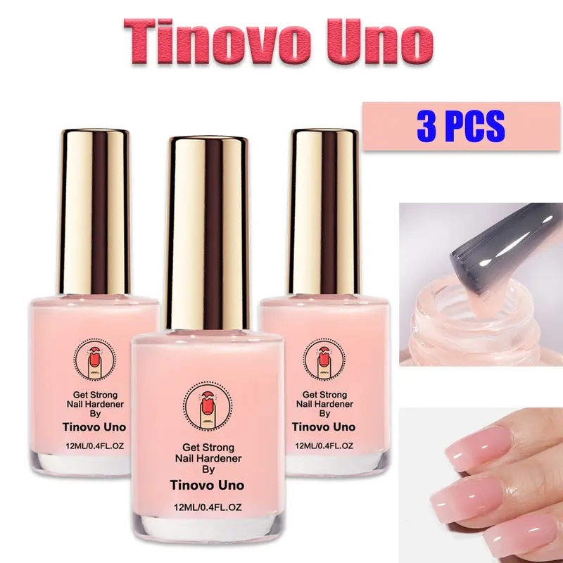Tinovo Uno Gentle Manicure Nail Strengthening Oil Set - 3x12ml/0.4fl.oz Alcohol-Free Base Coat Bottles with Vitamin E, Protein, Keratin, Calcium - Conditioning Strengtheners for Brittle Nails Repair & Protection, Aids Desired Length Growth