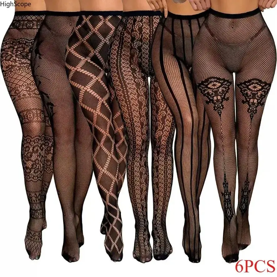 Women's High-Waist Fishnet Stockings, 6-Piece Chic Suspender Pantyhose Set with Flattering Fit, Stretchy Lingerie for Cosplay
