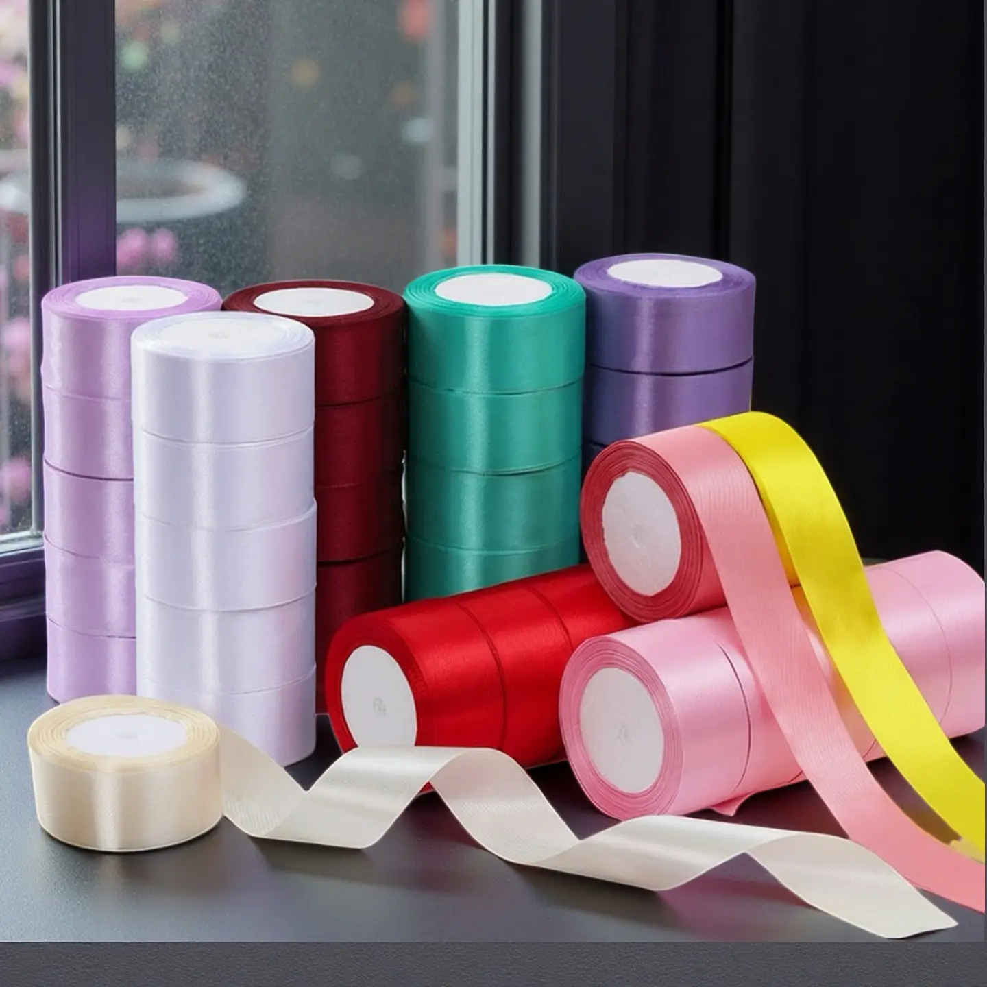 Colorfast Double-Sided Satin Ribbon, 5 Rolls (22.5m Total) 4cm Wide Anti-Fray Decor Ribbon for Wedding DIY Crafts, Preserved & Artificial Bouquets