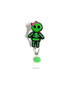 X-ray Skeleton Girl, 2”, Retractable Swivel Alligator Clip