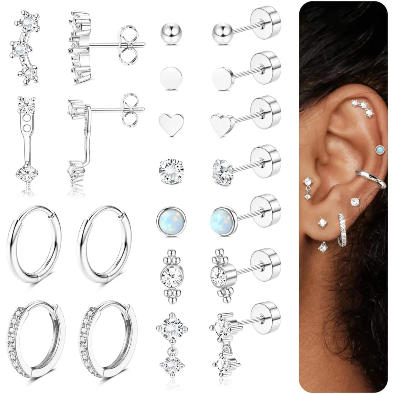 MILACOLATO Hypoallergenic Flat Back Earrings for Women Trendy 20G Surgical Stainless Steel Earrings 14K Plated Gold Cartilage Earring Stacks Small Flatback Stud Earring Sets for Multiple Piercing, Hoop Earrings