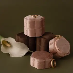 Flower Velvet Ring Box by Caitlyn Minimalist - One Slot Velvet Ring Holder in Pink, Brown, & Purple - Promise Ring Keepsake Box - Cute Jewelry Case for Women - Girlfriend Gift