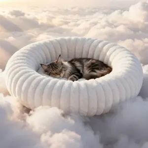 Donut-shaped Cat and Dog Bed, Luxurious and Comfortable Pet Bed, Soft and Soothing Anti-Anxiety Pet Bed, with Non-Slip Bottom, Suitable for Small to Medium-Sized Dogs and Cats, Fluffy Cloud Bed