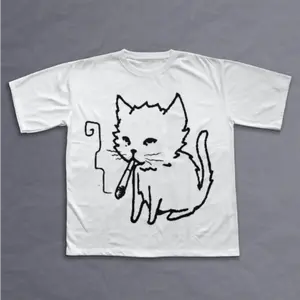 [100% Cotton] Cat Smoking Y2K T-Shirt, Unisex Vintage Graphic Tees Gothic Grunge Y2K Emo Scene Amity Affliction Style Clothes Men Women Streetwear T-Shirt For Men And Women