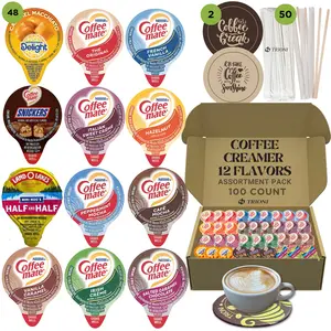 Coffee Mate Coffee Creamer Singles Variety Pack - 12 Assorted Non Dairy Flavored Pods with Stirrers & Coasters