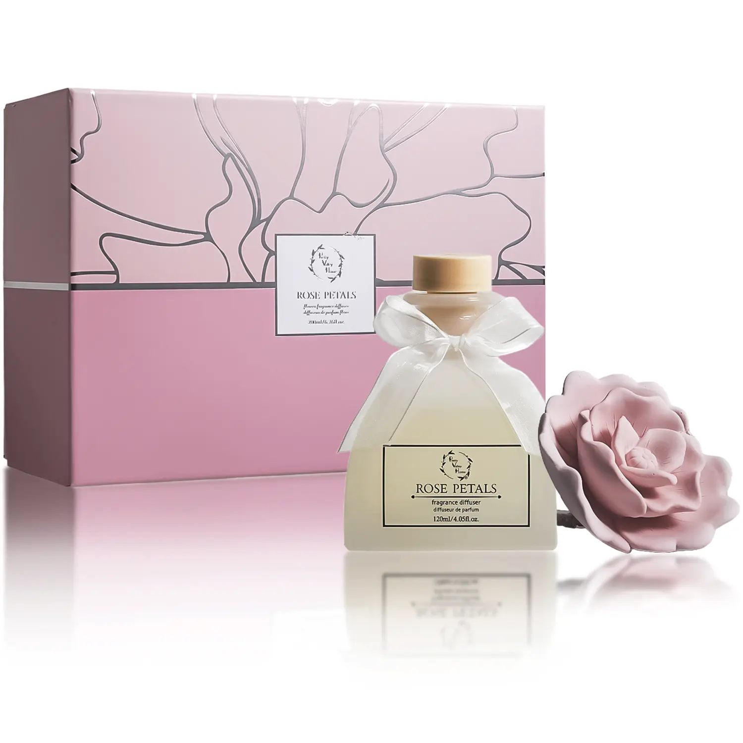Pretty Valley Home-Ceramic Diffuser Rose Petal Porcelain Diffuser 4.05fl oz | Pretty Valley Home Rose Petals Scent Diffuser, Flower Ceramic Diffuser 4.05 Fl. Oz / 120ML, Reed Diffuser for Bathroom Decor