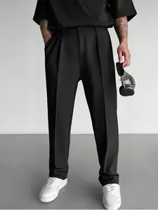 Men's Formal Pants, Office & Home Use, Straight Leg Design, Flat Front, Pockets, Smart Business Suit Pants, Casual Chic Trousers, Casual Comfy Trousers, Casual Plain Trousers