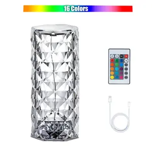 Portable Mini Crystal Table Lamp, Touchable Rechargeable Night Light with Remote Control, 0%-100% Adjustable Brightness, Suitable for Bedside Table Lamp in Bedroom, Living Room, Kitchen and Dining Room ( Rose Lamp)