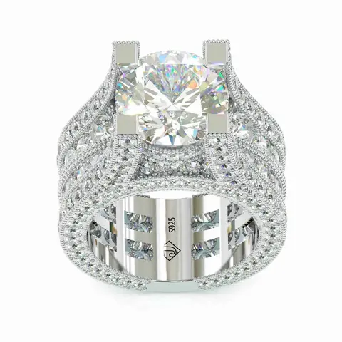 Jzora Handmade Unisex 5ct 11mm Round Cut Synthetic Diamond Sterling Silver Engagement Solitaire Ring, Elegant Fashion Promise Ring; Tips: Wipe gently with a soft cloth, Avoid water contact, Remove before sleeping, Store in dry pouch