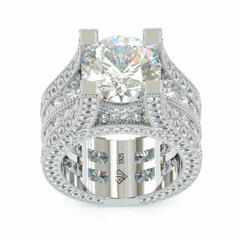 Jzora Handmade Unisex 5ct 11mm Round Cut Synthetic Diamond Sterling Silver Engagement Solitaire Ring, Elegant Fashion Promise Ring; Tips: Wipe gently with a soft cloth, Avoid water contact, Remove before sleeping, Store in dry pouch