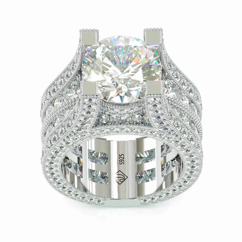 Jzora handmade 5ct brilliant round cut sterling silver engagement ring，promise ring