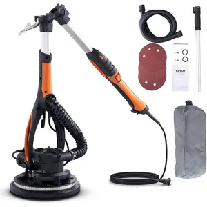 VEVOR Wall Smoother, 900W Electric Tool with 12 Sanding Discs, 800 to 1800 RPM Speed, 3 Vacuum Hoses, Collapsible for Ceiling Use, Dual LED Lights, Telescoping Handle, and Built-in Dust CollectorVEVOR Super Brand Day