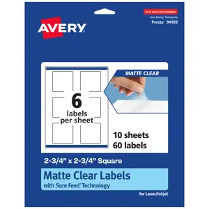 Avery Matte Clear Labels,  2-3/4" x 2-3/4" Square