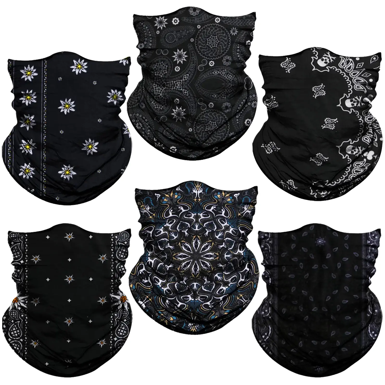 Venswell Fashionable Street Style in Black Neck Gaiter Face Mask For Men Women,Seamless Bandana Rave Face Cover Scarf Mask,Balaclava,Headband, Head Wrap,Headwear