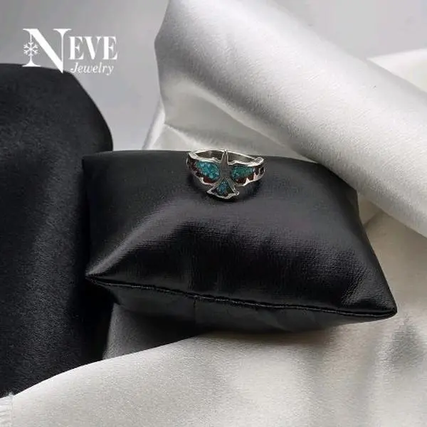 Turquoise & Coral Sterling Silver 925 Wings Of Fire Native Ring