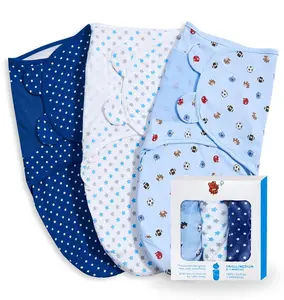 3 Pack  Swaddle 0-3 Months -  Adjustable  Swaddles Blanket  Girl Boy, Swaddling Wrap Blanket Sleep Sack for -Blue