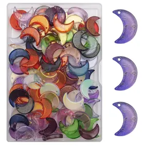 100pcs Moon Crescent Crystal Glass Tiny Hanging Beads for Jewelry Making and DIY Craft Accessories