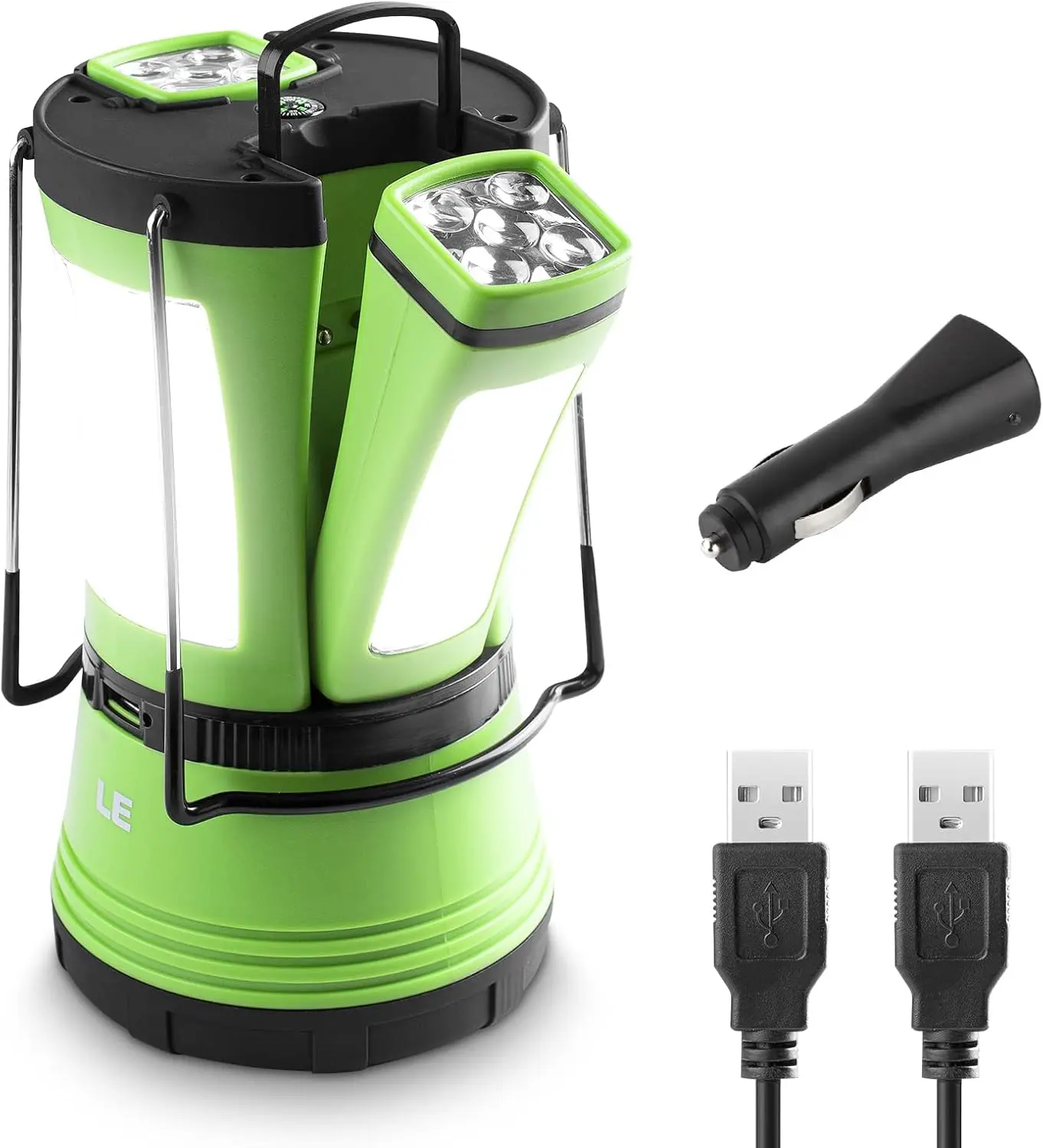 LE Rechargeable LED Camping Lantern - 600LM High Brightness LED Lights, Detachable Flashlight, Dual Power, IPX4 Water Resistant, Included Batteries, USB Charger, Outdoor Essentials for Camping, Power Outage