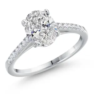 1.80 Cttw 14K White Gold IGI Certified Lab Grown Diamond Engagement Ring | Center Oval 1.50 Ct | E-F Color | VS1-VS2 Clarity | Wedding Anniversary Promise Gold Ring For Women