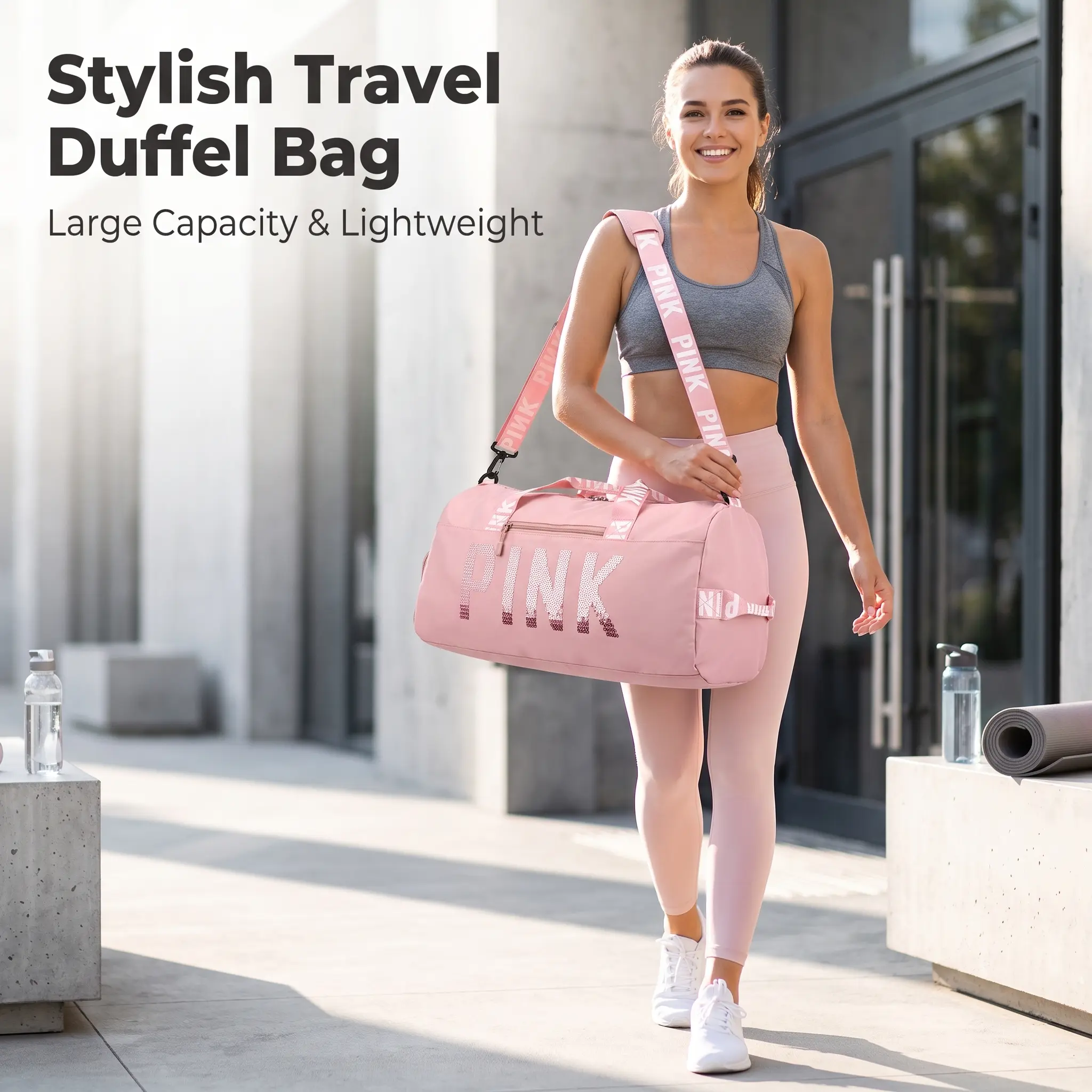 Stylish Travel Duffel Bag, Large Capacity Gym Bag with Separate Shoe Pocket, Lightweight Waterproof Sports Duffle Bag for Yoga Swimming Travel Workout