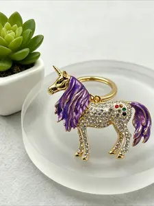 1PC Unicorn Keychain Shiny Rhinestone Horse Key Ring for Handbag Backpack Cute Animal Charm Gift for Friends