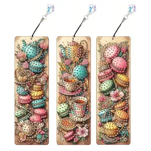 3-piece set of diamond-colored bookmarks, DIY abstract teapot pattern bookmarks, home office, school classroom, crystal pendant bookmarks, 5D diamond paintings, suitable for beginners, handmade gifts for Christmas and festivals