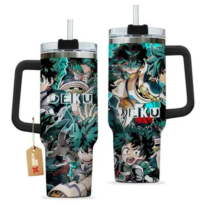 [Sip40 Otaku] Deku - My Hero Academia 40oz Tumbler With Handle – UA Hero Stainless Steel Travel Mug, Bakugo & Deku Anime Insulated Cup, Hero Academy Iced Coffee Tumbler, Otaku Gift for Anime & Gaming Fans